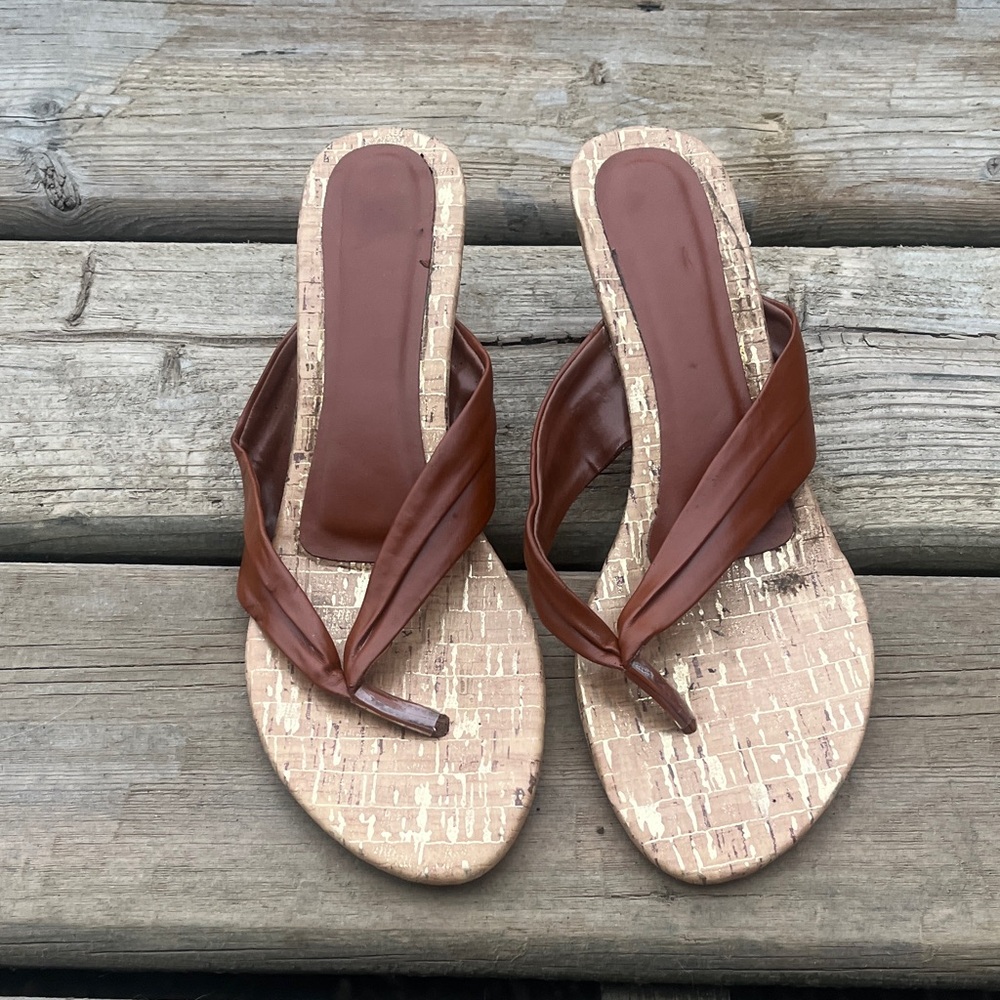 Brown Cork look Sandals Size 8